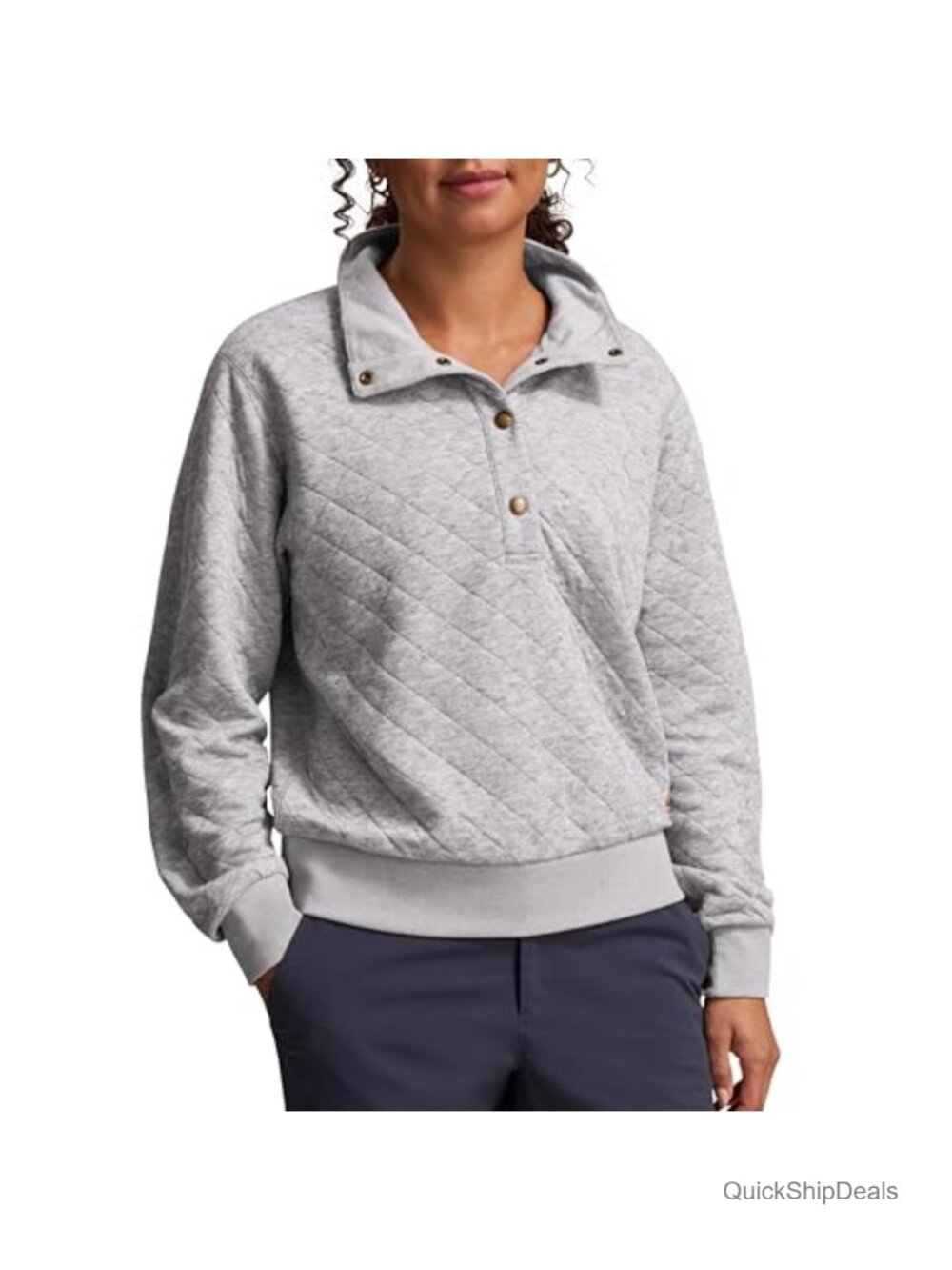 Women's Funnel Neck Sweatshirt Diamond Quilt Knit Polyester Wool